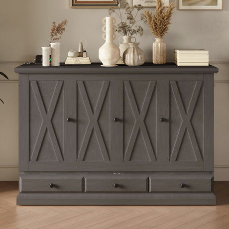 Solid Pine Murphy Bed Chest Cube Cabinet Bed With Charging Station And Large Storage Drawer For Home Office Or Small Room HouseOfZazla