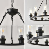 Black Wagon Wheel Chandelier 31.5 Inch Modern Farmhouse Pendant Light