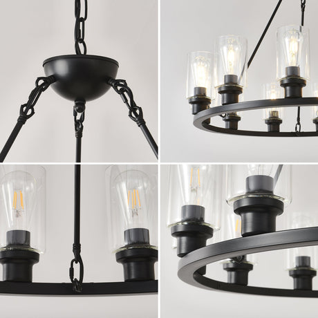 Black Wagon Wheel Chandelier 31.5 Inch Modern Farmhouse Pendant Light HouseOfZazla