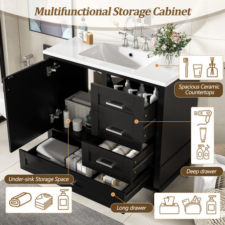 Bathroom Vanity, Modern Bathroom Cabinet With Sink Combo Set, Bathroom Storage Cabinet With A Soft Closing Door And 3 Drawers, Solid Wood Frame HouseOfZazla