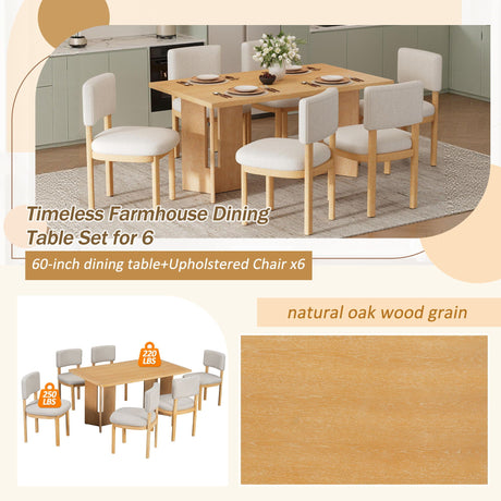 Dining Table Set With 6 Upholstered Chairs, Rectangular Table With Cutout Legs HouseOfZazla