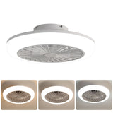 Enclosed Ceiling Fan With Light and Remote, Flush Mount Bladeless Low Profile - White