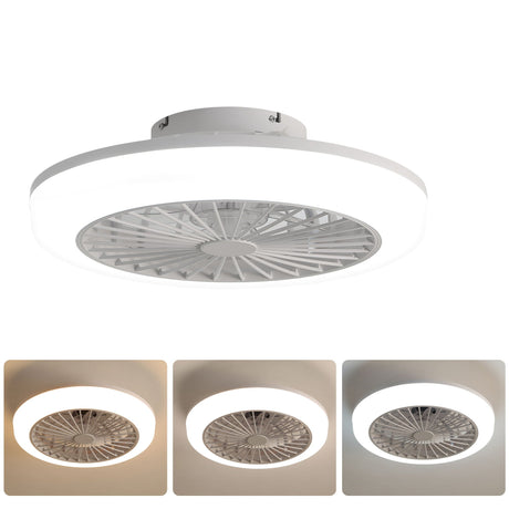 Enclosed Ceiling Fan With Light and Remote, Flush Mount Bladeless Low Profile - White HouseOfZazla
