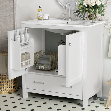 Bathroom Vanity With Single Sink, Combo Cabinet Undermount Sink, Bathroom Storage Cabinet With Two Doors And A Drawer, Soft Closing, Multifunctional Storage, Solid Wood Frame HouseOfZazla