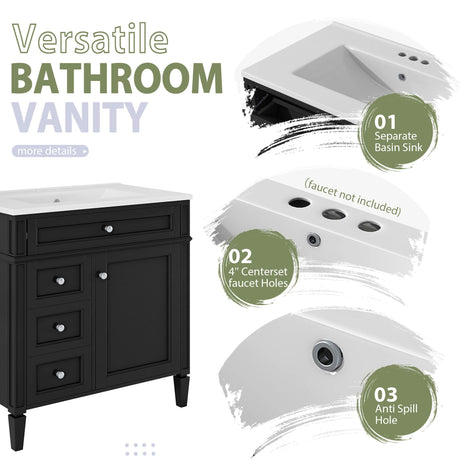 Bathroom Vanity With Medicine Cabinet, Royal Mirror Cabinet, Modern Bathroom Storage Cabinet With 2 Soft Closing Doors And 4 Drawers HouseOfZazla
