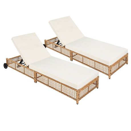 Outdoor Lounge Chair With 5 Position Backrest With Cushion And Wheels HouseOfZazla