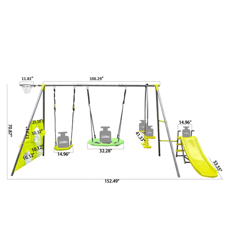 Interesting Six Function Swingset With Net Swing Metal Plastic Safe Swing Set 440Lbs For Outdoor Playground For Age 3+ With 31.5" Net Swing - / HouseOfZazla