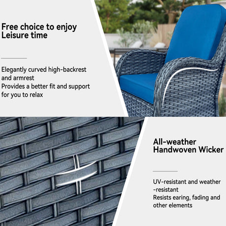 Wicker Patio Furniture Set - 3 Piece Rattan Outdoor Sectional Conversation Set HouseOfZazla