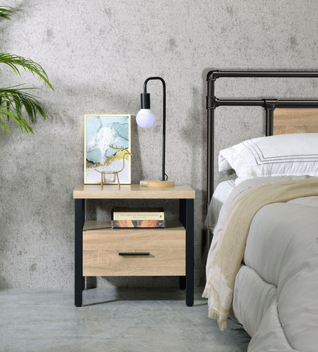 Oak Finish Nightstand with 1 Drawer and 1 Shelf HouseOfZazla