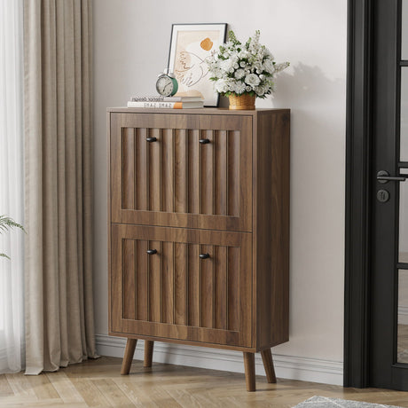 Shoe Cabinet, Upright Storage Unit - Walnut HouseOfZazla