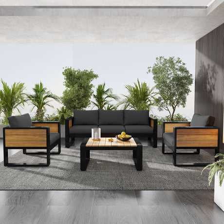 Aluminum Frame Large 4-Piece Outdoor Patio Furniture Set for 5 Person HouseOfZazla