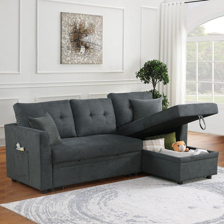 Sectional Sofa Bed L Shaped Sofa Couch Bed With USB Port, Reversible Chaise With Storage HouseOfZazla