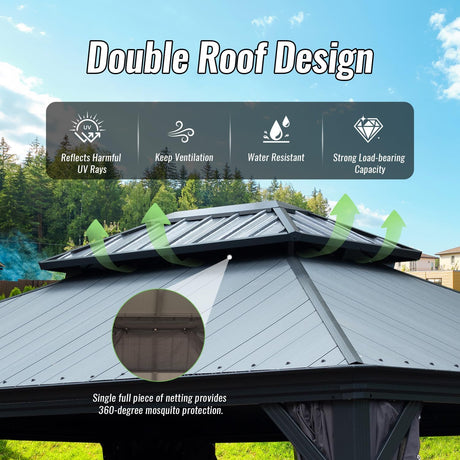 12'x18' Hardtop Gazebo with Resin Roof, Curtains, and Mosquito Netting HouseOfZazla