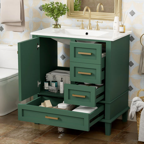 Bathroom Vanity, Modern Bathroom Cabinet With Sink Combo Set, Bathroom Storage Cabinet With A Soft Closing Door And 3 Drawers, Solid Wood Frame HouseOfZazla