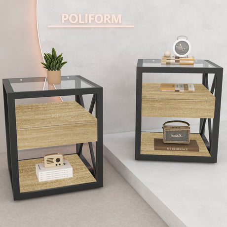 Set of 2 Modern End Tables with Drawer - Nightstands for Bedroom & Living Room HouseOfZazla