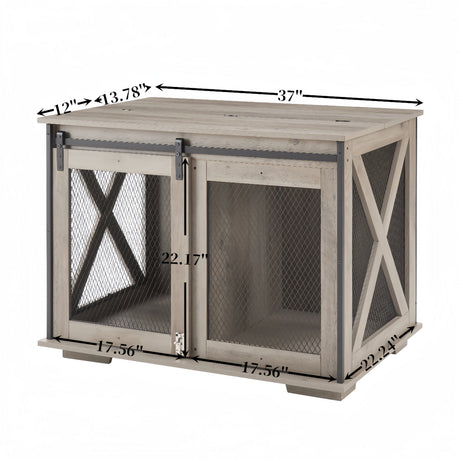 Farmhouse Dog Cage Crate Furniture with Sliding Barn Door HouseOfZazla