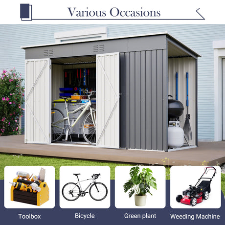 10'x4' Outdoor Metal Storage Shed for Garden Tools Lockable Door With Floor Frame HouseOfZazla