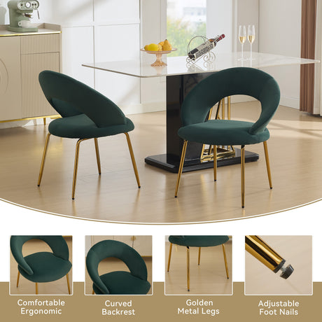 Velvet Fabric Dining Chair with Curved Backrest and Golden Metal Legs HouseOfZazla