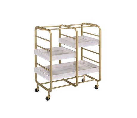 Vorrik Gold & White Washed Finish Serving Cart HouseOfZazla