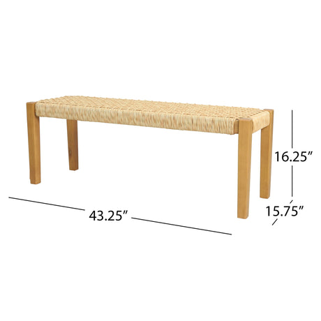Angie Bench Outdoor Seating Acacia Wood Faux Rattan - Teak HouseOfZazla