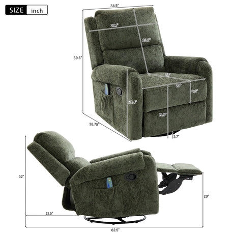 Manual Recliner Massage Chair With Swivel Rocker, 8 Massage Modes, Side Storage Pocket HouseOfZazla