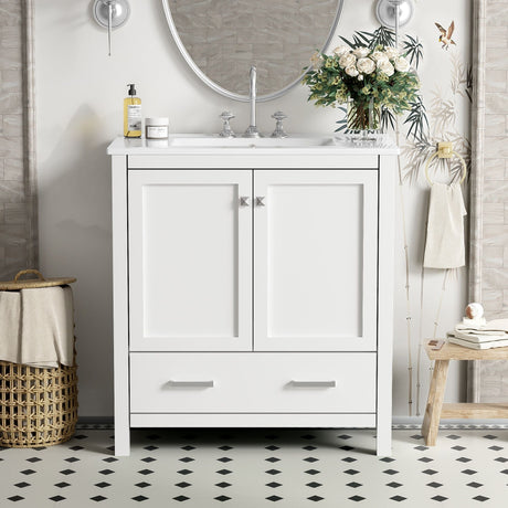 Bathroom Vanity With Single Sink, Combo Cabinet Undermount Sink, Bathroom Storage Cabinet With Two Doors And A Drawer, Soft Closing, Multifunctional Storage, Solid Wood Frame HouseOfZazla
