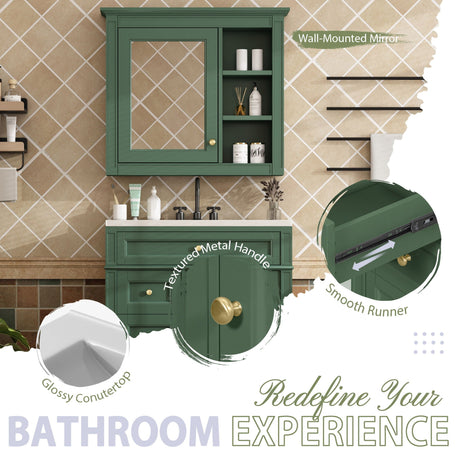 Bathroom Vanity With Medicine Cabinet, Royal Mirror Cabinet, Modern Bathroom Storage Cabinet With 2 Soft Closing Doors And 4 Drawers HouseOfZazla