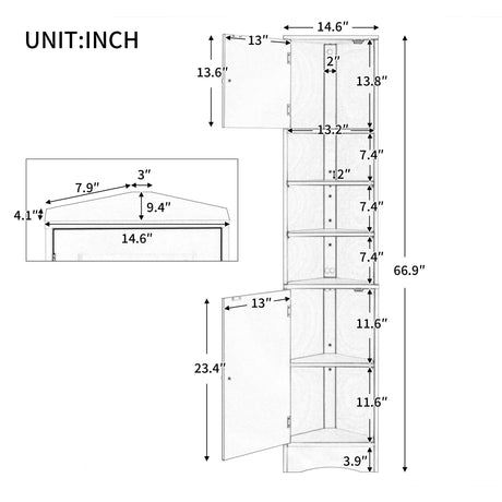 Multi-Functional Corner Cabinet Tall Bathroom Storage Cabinet with Two Doors and Adjustable Shelves, Open Shelf HouseOfZazla
