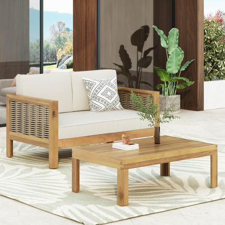 Outdoor Patio Set with Coffee Table and Loveseat - Teak Beige HouseOfZazla