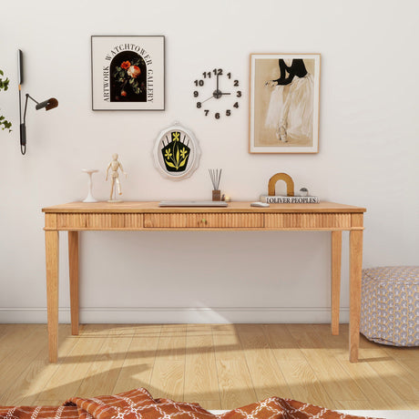 Dumont - Modern Farmhouse 1 Drawer Fluted Home Office Writing Desk - Natural Blonde HouseOfZazla