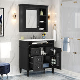 Bathroom Vanity With Medicine Cabinet, Royal Mirror Cabinet, Modern Bathroom Storage Cabinet With 2 Soft Closing Doors And 4 Drawers