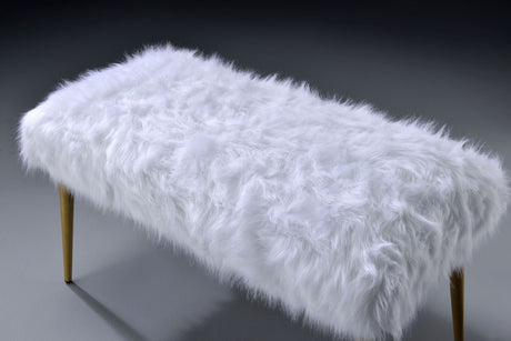 Bagley II Faux Fur Bench - White / Gold HouseOfZazla
