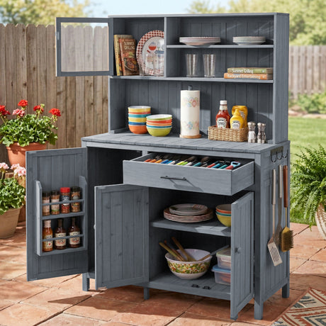 TOPAMX Potting Bench with Hutch, Solid Fir Wood Garden Workstation HouseOfZazla