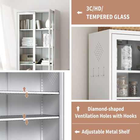 Industrial Metal Kitchen Pantry Cabinet With Adjustable Shelves - White HouseOfZazla