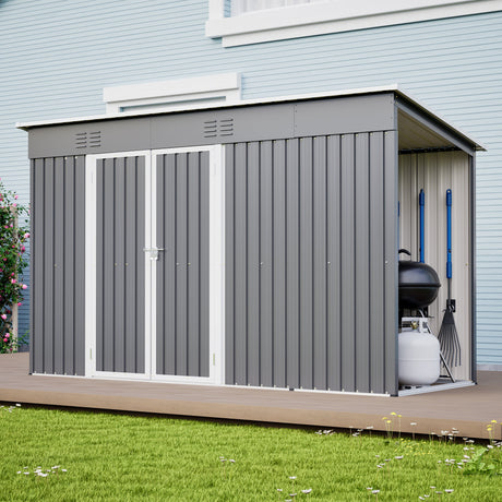 10'x4' Outdoor Metal Storage Shed for Garden Tools Lockable Door With Floor Frame HouseOfZazla