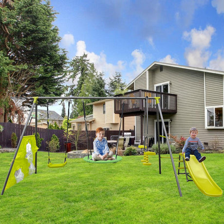 Interesting Six Function Swingset With Net Swing Metal Plastic Safe Swing Set 440Lbs For Outdoor Playground For Age 3+ With 31.5" Net Swing - / HouseOfZazla