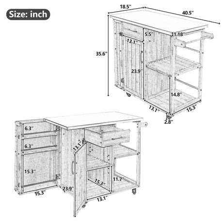 Outdoor Kitchen Island Fir Wood Prep Station with Stainless Steel Top HouseOfZazla