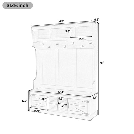 Hall Tree With Bench And Shoe Storage, 5 In 1 Entryway Organizer Cabinet With Coat Rack, 4 Shoe Cubbies & 7 Hooks - White HouseOfZazla