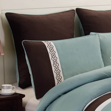 Tolbert 8 Pc Teal & Brown Geometric Embroidered Comforter Set HouseOfZazla