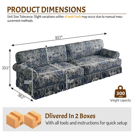 Luxuriously Comfortable Cloud Couch Sofa With Elegant Rolled Arms & Pleated Skirt Design HouseOfZazla
