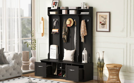 5 In 1 Entryway Bench With Coat Rack, 7 Sturdy Hooks, 2 Spacious Drawers And Adjustable Shelves HouseOfZazla