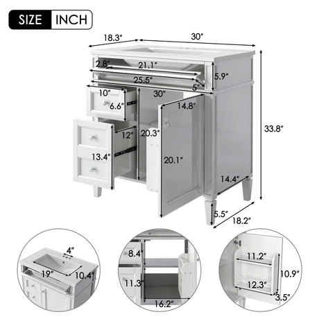 Bathroom Vanity With Top Sink, Modern Bathroom Storage Cabinet With 2 Drawers And A Tip-Out Drawer HouseOfZazla
