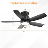 Flush Mount Ceiling Fan With 18W LED Light And Remote Control