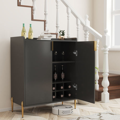 Wine Bar Cabinet With Adjustable Shelf, 2 Door Sideboard With Soft-Closing Hinges And Feet HouseOfZazla