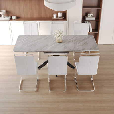 Modern Extendable Dining Table Set With Soft Padded Armless Chairs HouseOfZazla