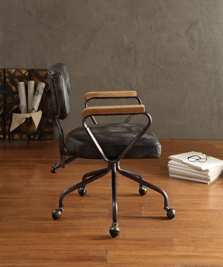 Hallie - Top Grain Leather Office Chair - Vintage Black HouseOfZazla