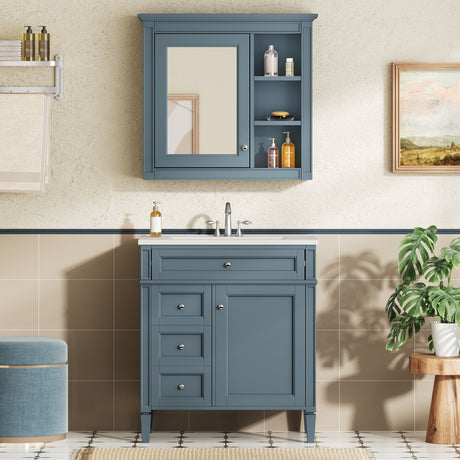Bathroom Vanity With Medicine Cabinet, Royal Mirror Cabinet, Modern Bathroom Storage Cabinet With 2 Soft Closing Doors And 4 Drawers HouseOfZazla