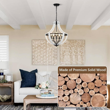 5-Light Convertible White Wood Farmhouse Chandelier HouseOfZazla
