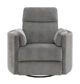 Sagen Charcoal Chenille Glider Recliner with Swivel