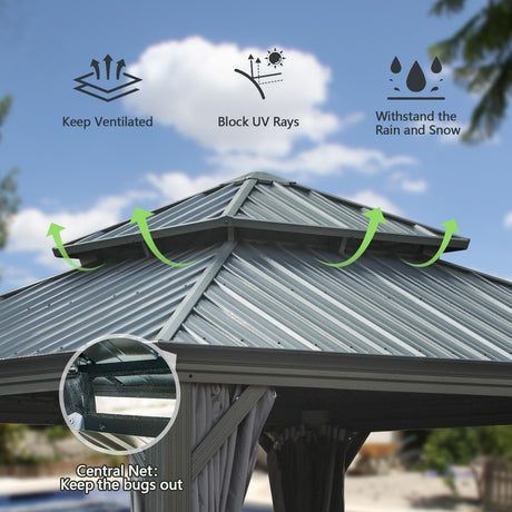 12'x12' Hardtop Gazebo Canopy with Galvanized Steel Double Roof HouseOfZazla